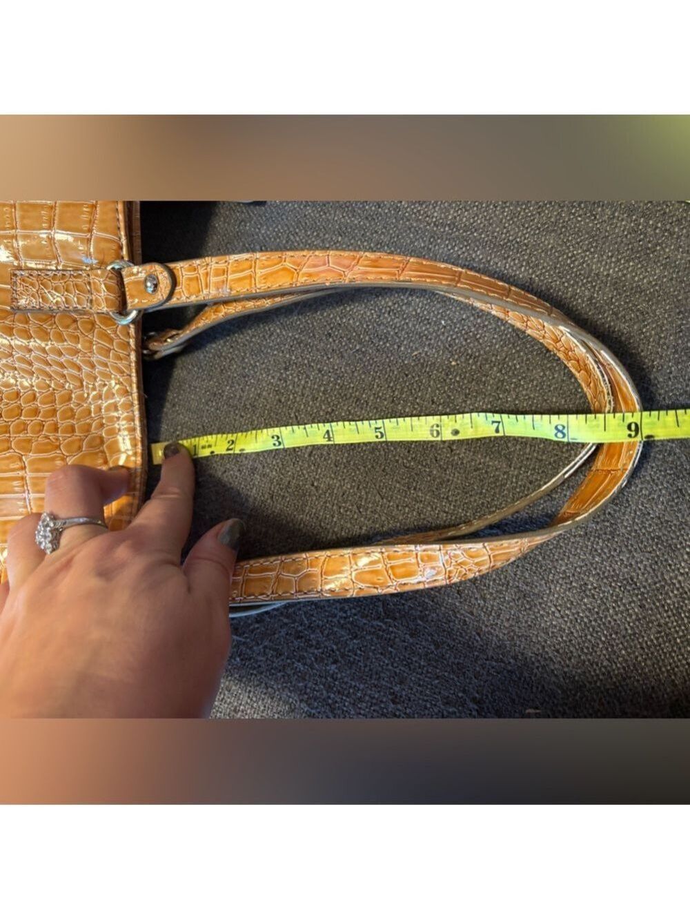 LIKE NEW Embossed Reptile Pattern Embossed Yellow Fashion Tote Bag - Picture 14 of 16